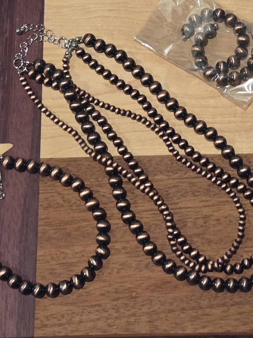 Copper-Tone Beaded Necklace and Bracelet Set - Women Jewelry